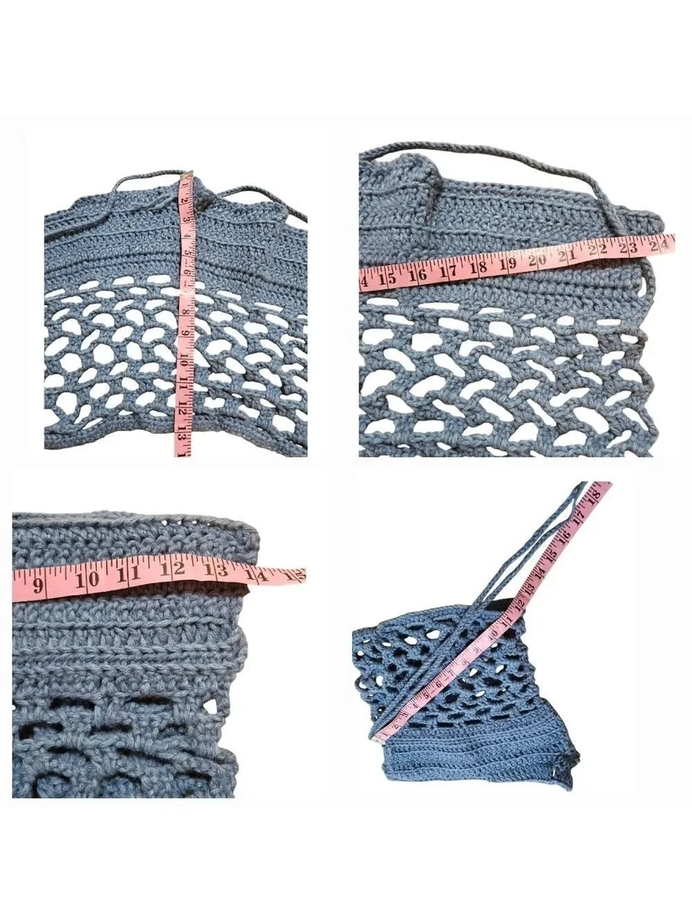 Handmade 4 ways Crochet  Summer Top One-of-a-kind Blue Fishnet Bikini Crop-Top